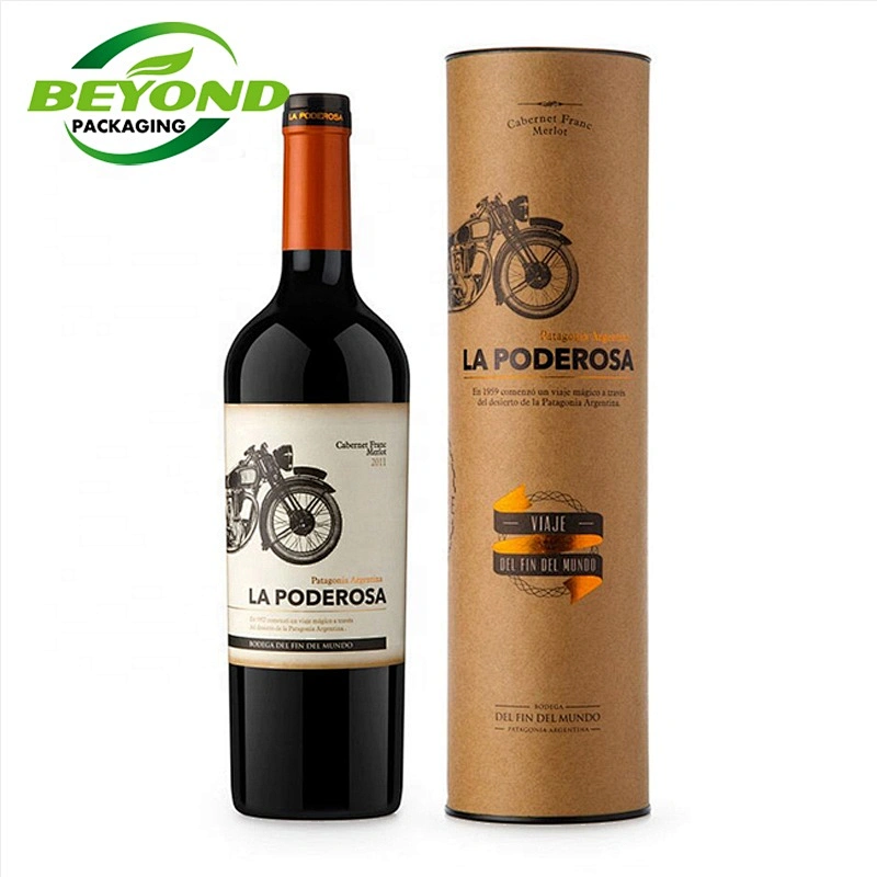 Eco-friendly Custom wine water bottle package paper tube cylinder box cardboard packaging with custom logo