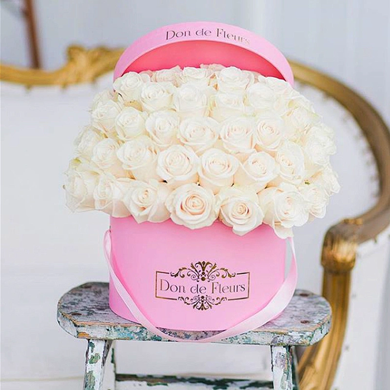 Wholesale Custom Luxury Pink Suede Velvet Round Cardboard  Flower Gift Cylinder Packaging Hat Boxes For Rose Flowers With Handle
