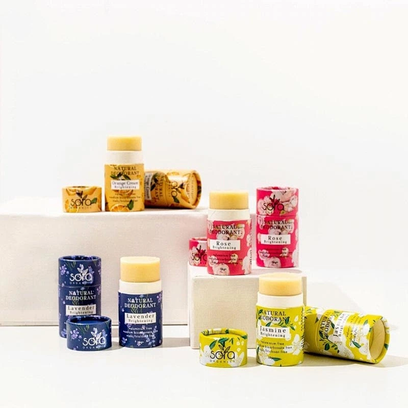 Customized Private Label Moisturizing Natural biodegradable Deodorant 0.3oz 7g Push Up  Lip  Balm Paper Tube