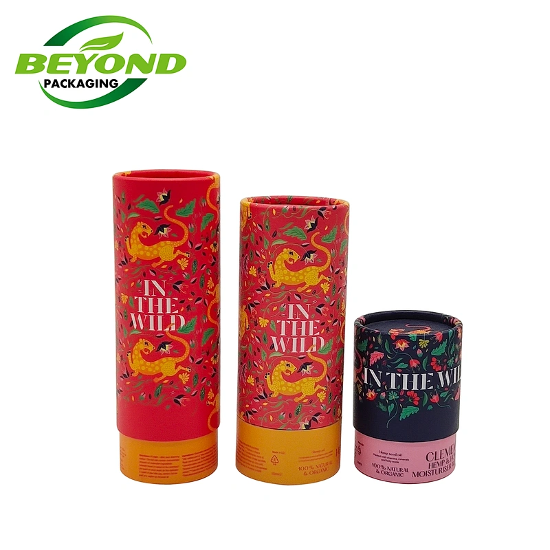 Free Design Recycled Custom Printing Luxury Eco Friendly Cardboard Round Black Cosmetic Beauty Paper Cylinder Tube Box Packaging