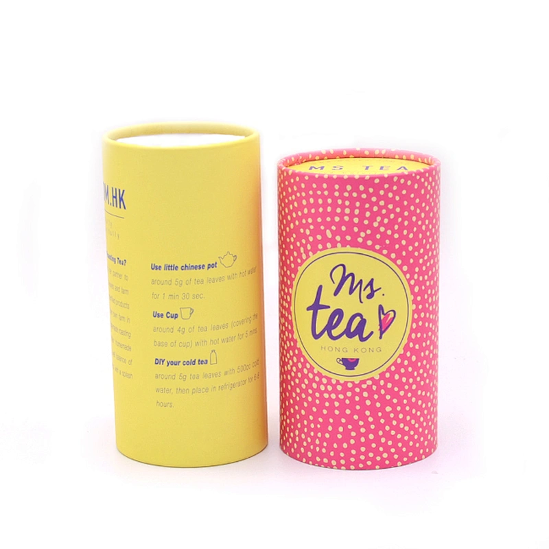 Luxury Customized CMYK Printing Color Wholesale Round Paper Tube Packaging with Long Lid For Tea With Printing