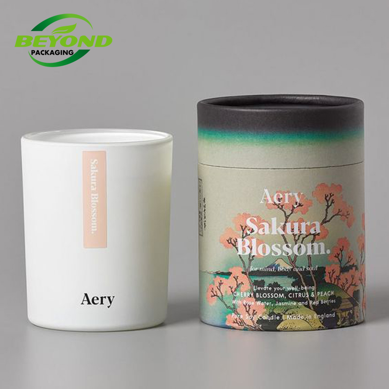 Wholesale CMYK Printing custom scented candle jar essential oil container paper box holder cylinder round candle packaging