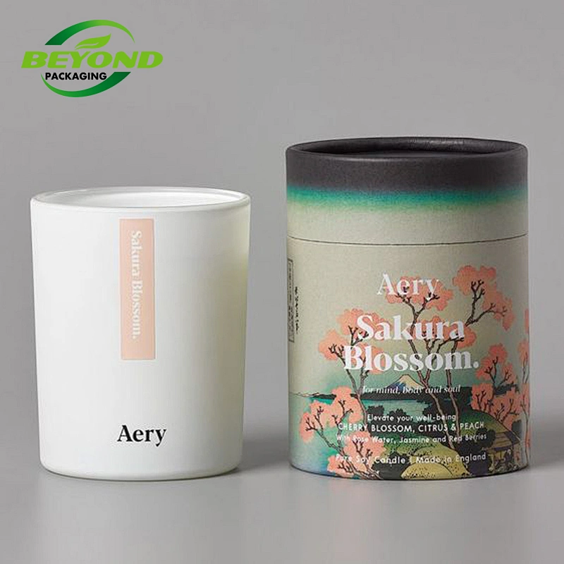 Wholesale CMYK Printing custom scented candle jar essential oil container paper box holder cylinder round candle packaging