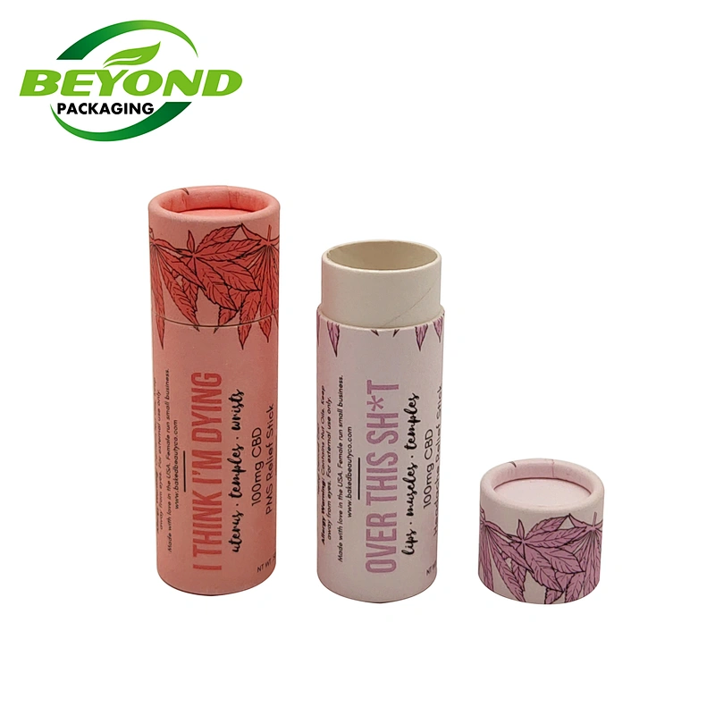 Custom CMYK printing push up paper cylinder package pink lip balm cardboard tube container Kraft tubes packaging
