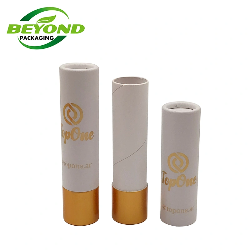 Custom Luxury Cosmetic Beauty Lip Gloss Packaging Box Makeup Set Box Gold Color Thin Cylinder Paper Tube With Custom Printing