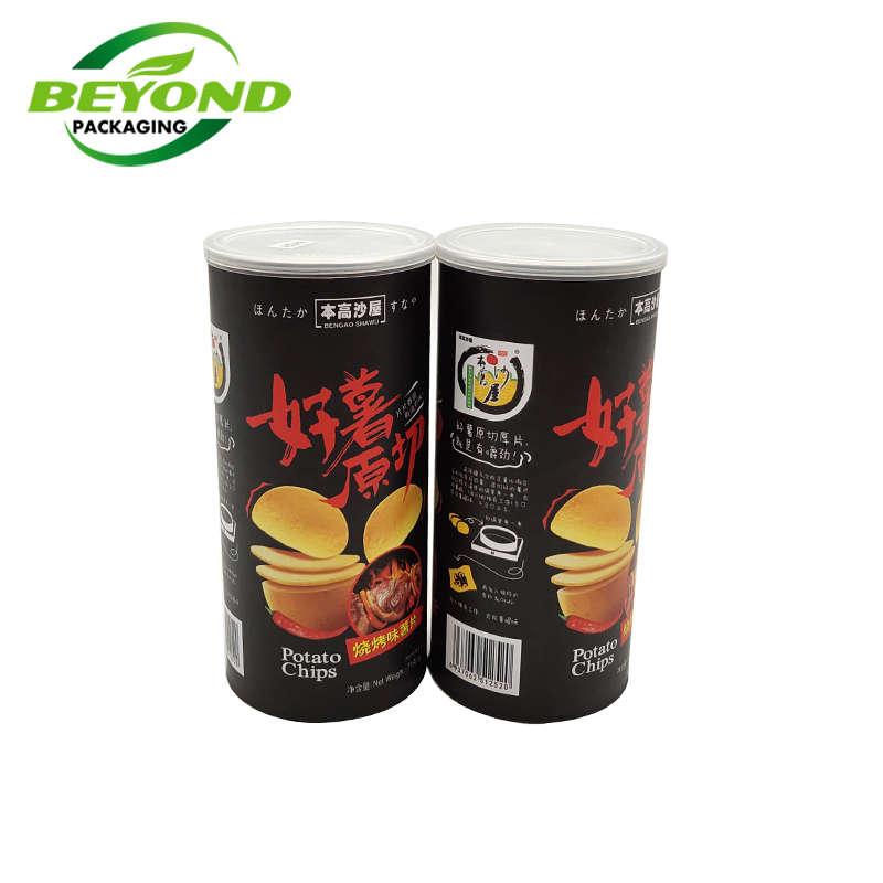 Customized easy peel off lid food grade potato chip packagi container packagingng paper tubes air tight plastic lid