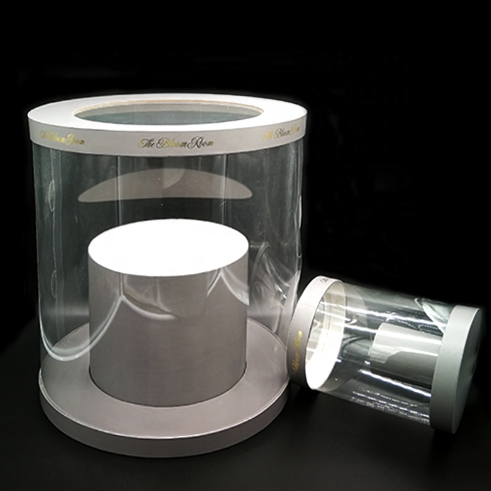 PVC/PET Round Luxury Transparent Clear Fresh Flower Bouquet Packaging Gift Hat Box With Floral Foam