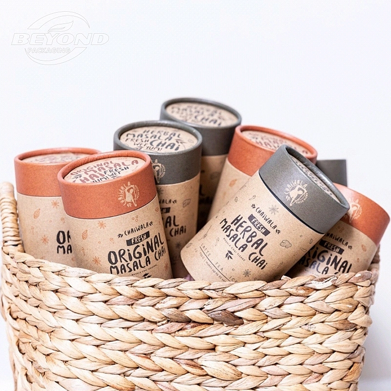 Eco Friendly Cylinder Cardboard Powder Spice Jars Container loose leaf Tea Coffee Bean Oats kraft Paper Tube For Tea Packaging