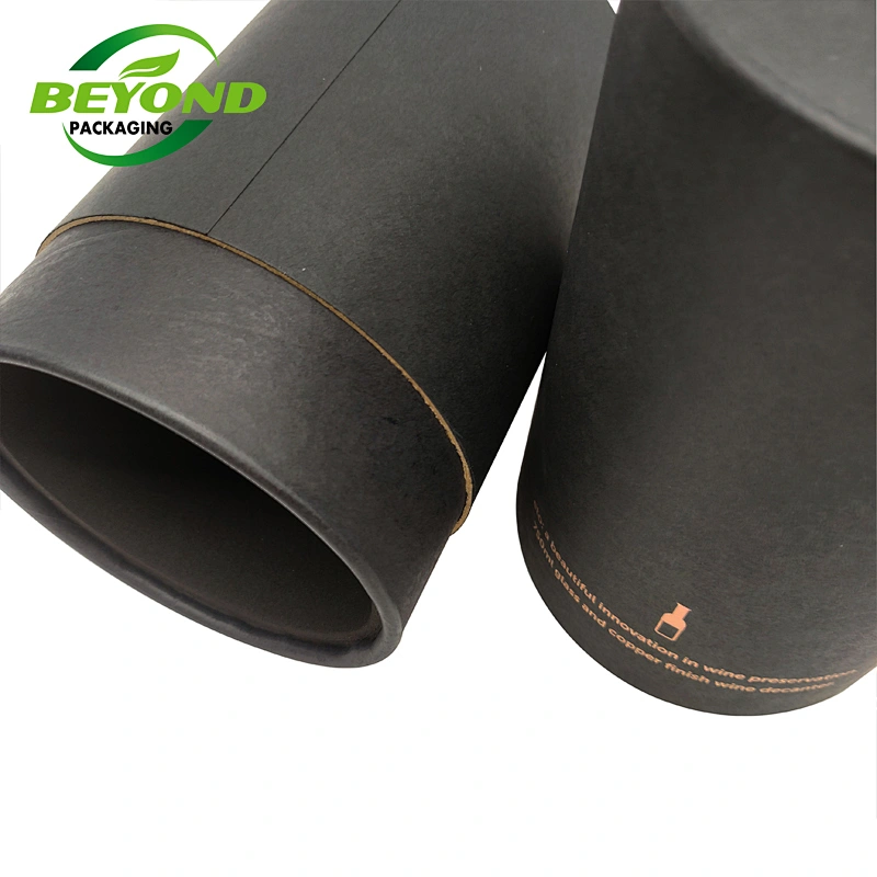 Recycled Luxury Customized Printing EVA Inside Black Cardboard Round Paper Tube Packaging For Whisky Wine/ Water Bottle Gift Box