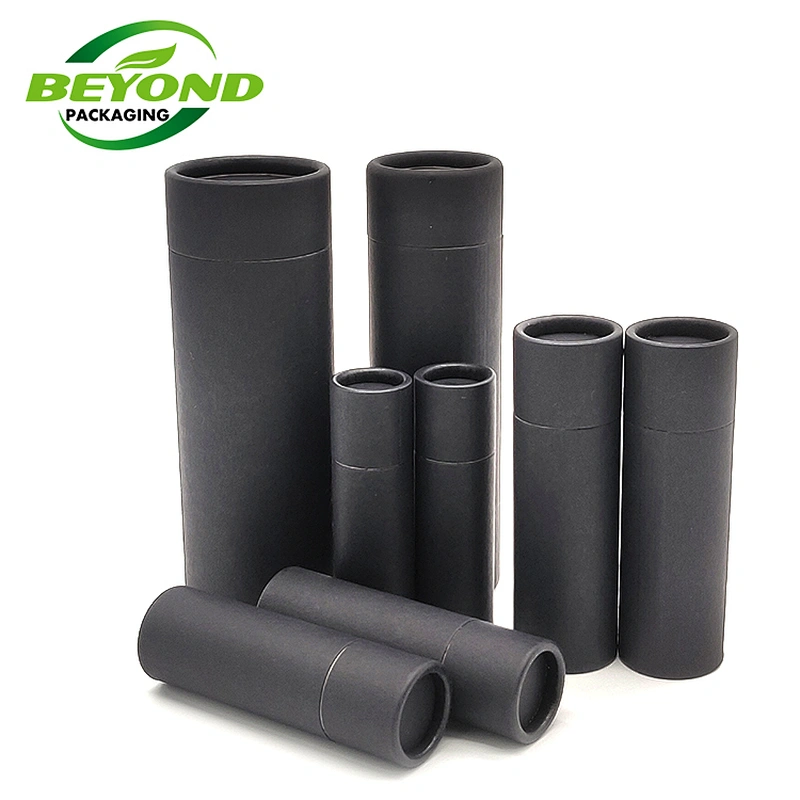 Eco Friendly Krat Black Cosmetic Packaging Push up Paper Tube Lip Balm Container With Black Cosmetic Packaging