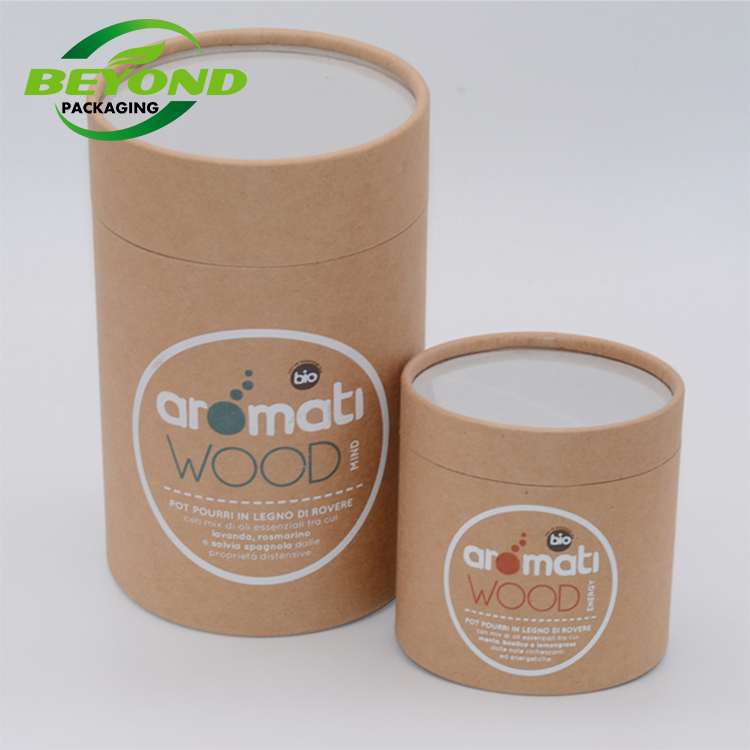 Customized cardboard brown cylinder packaging box paper cylinder cardboard box with clear window