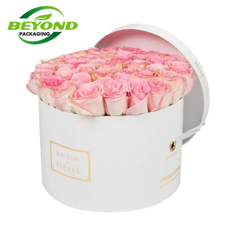 High quality round shape custom design paper recyclable cardboard flower bouquet packaging round rose box