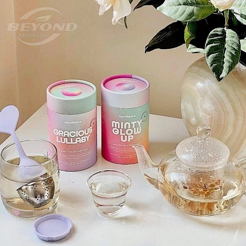 Food Grade Customize Craft Cardboard Cylinder Paper Tube Mouth With Sealing Dry Tea Packaging Beautiful Box With Colorful Design