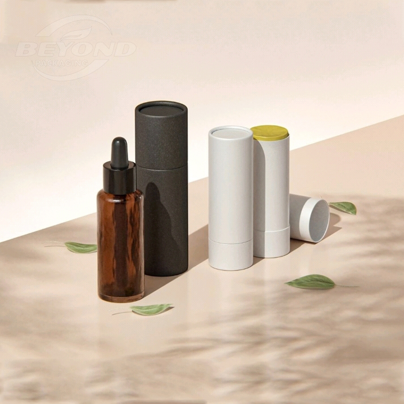 Eco Friendly Customized Printing Recyclable Kraft Cylinder Round Cosmetics Containers Bottle Paper Cardboard Packaging