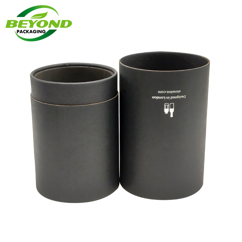 Customized High Grade Black Cardboard Cylinder Round Paper Tube Packaging Box For Wine Bottle