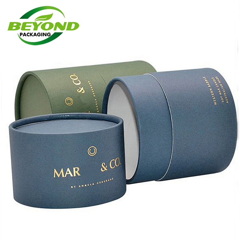Biodegradable Blue box circle Cylinder Recyclable Paper Round kraft Paper Gift  Candle Packaging Tube