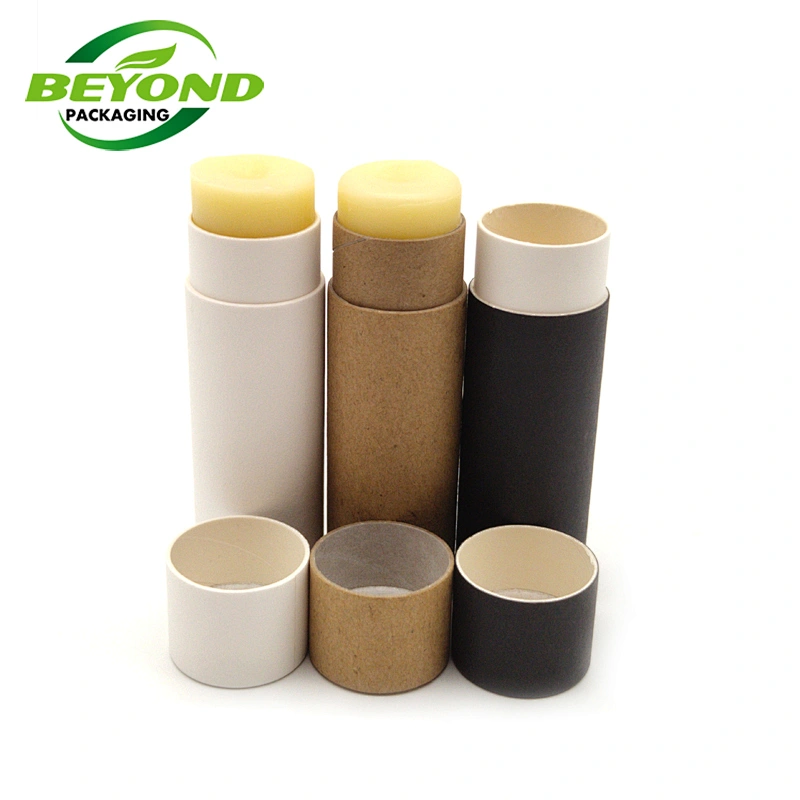 Free Samples Customizes Biodegradable White Black Brown Color Chapstick Tubes Lip Balm 15gr Push Up Paper Tube Packaging