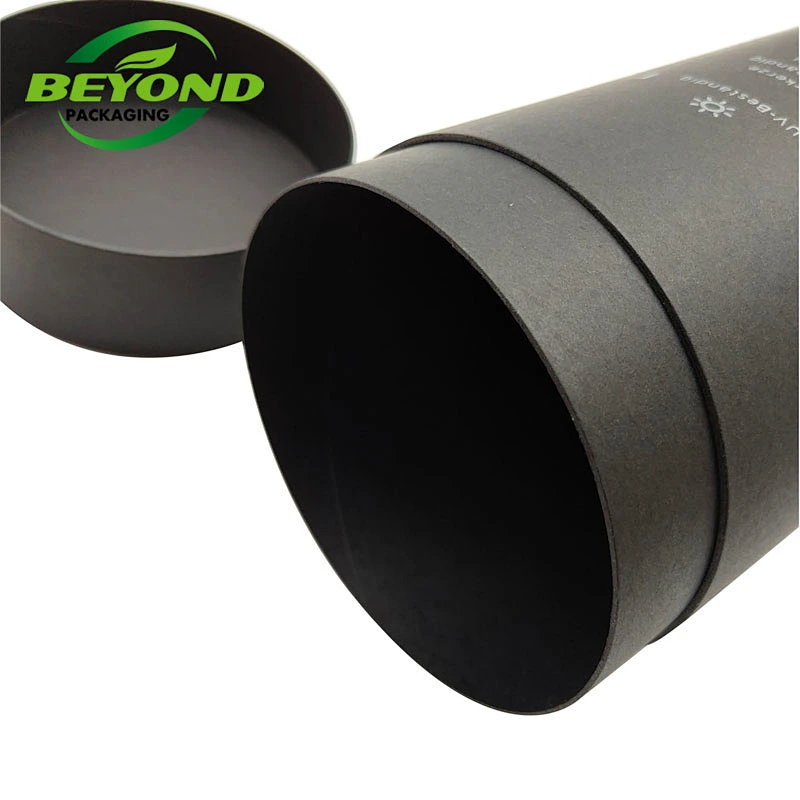 Biodegradable black kraft cardboard custom silver/gold logo stamping round tea canister paper tube candle jar tube