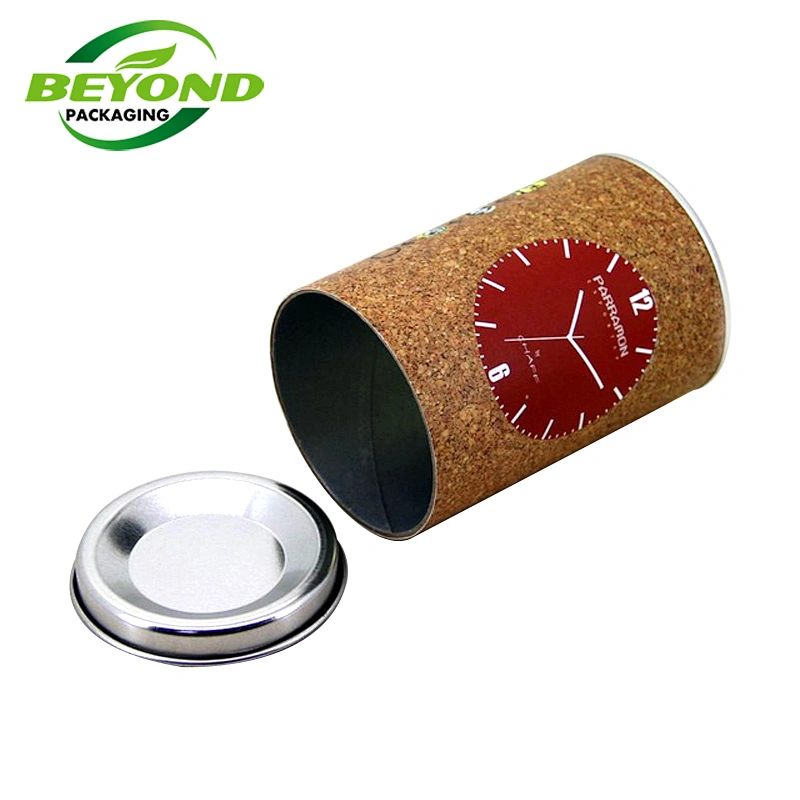 Recycled Cardboard Food Paper Tube Packaging Tin Tea Container Custom Design Box CMYK Printing With Metal Lid