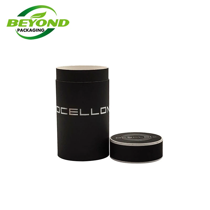 Custom Logo Biodegradable Black Kraft Round cylinder Paper Tube Underwear Packaging Box With Logo Silver Stamping