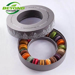 factory custom art paper CMYK printing ribbon satin food grade tray gift box jar packaging luxury round macaron paper tube