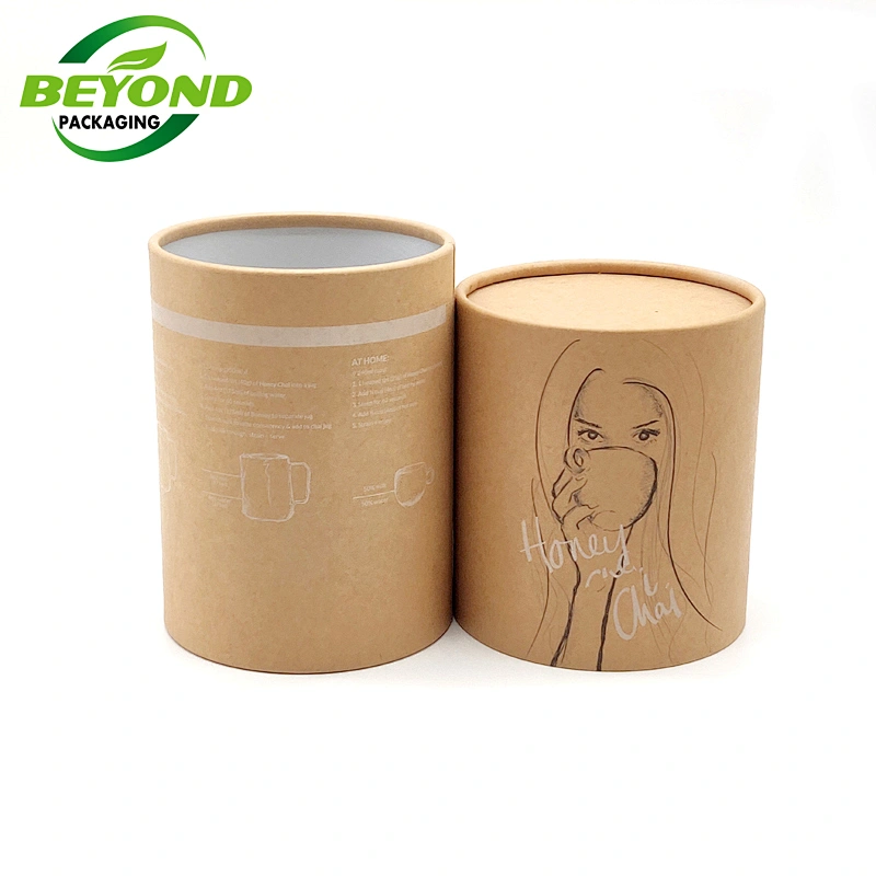 Biodegradable Cardboard Tea Cans Paper Canisters Customised Cylinder Kraft Paper Package for Cookie Chocolate tube