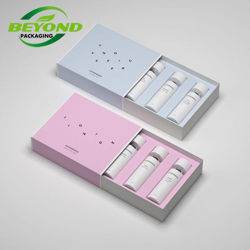 CMYK Printed Rigid Cardboard Package Custom Slide Out Drawer Box For Cosmetic Bottle Packaging Box