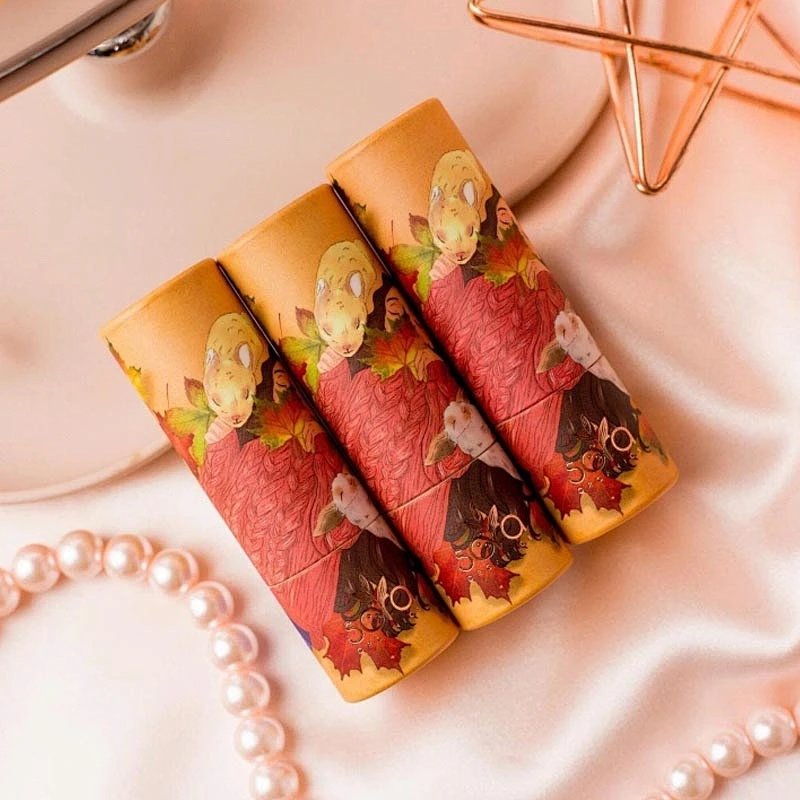 Eco friendly Recycle Empty Kraft Biodegradable Paper Cardboard Lipstick Tube Black Plastic Twist Up Part For Lip Balm