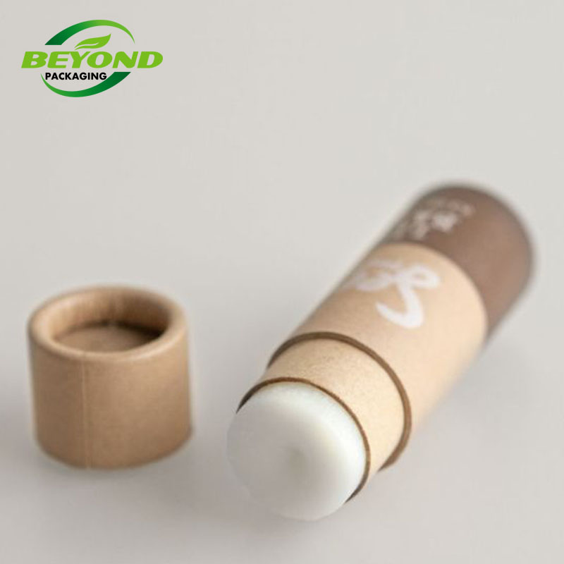 Custom logo printed round kraft recyclable deodorant stick container push up paper cylinder cosmetic lip balm packaging