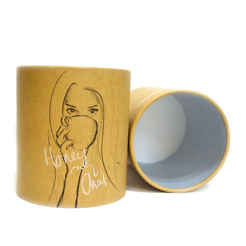 Factory directly supply nature kraft paper customized printed round cylinder tea paper box tube packaging with foil inside