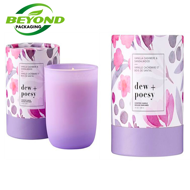 Biodegradable Recycled Custom Printed Purple Candle Box  Round Cylinder Circle  Cardboard soy Candle Boxed