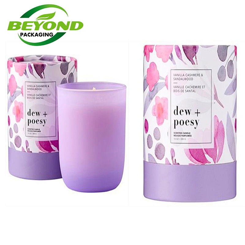 Biodegradable Recycled Custom Printed Purple Candle Box  Round Cylinder Circle  Cardboard soy Candle Boxed
