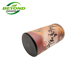New Design Airtight CMYK Custom Size Food Grade Red Tea Food Packaging Paper Tube With Plastic Lid