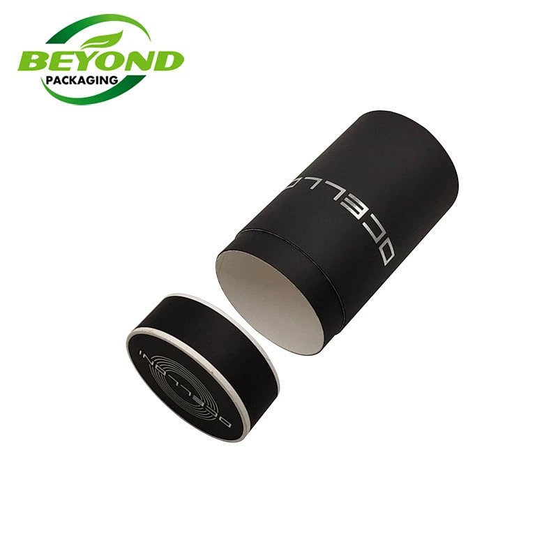 Luxury Black Kraft  Paper Silver Stamping Cylinder Cardboard Box Paper Tube for Makeup Brush Set Packaging