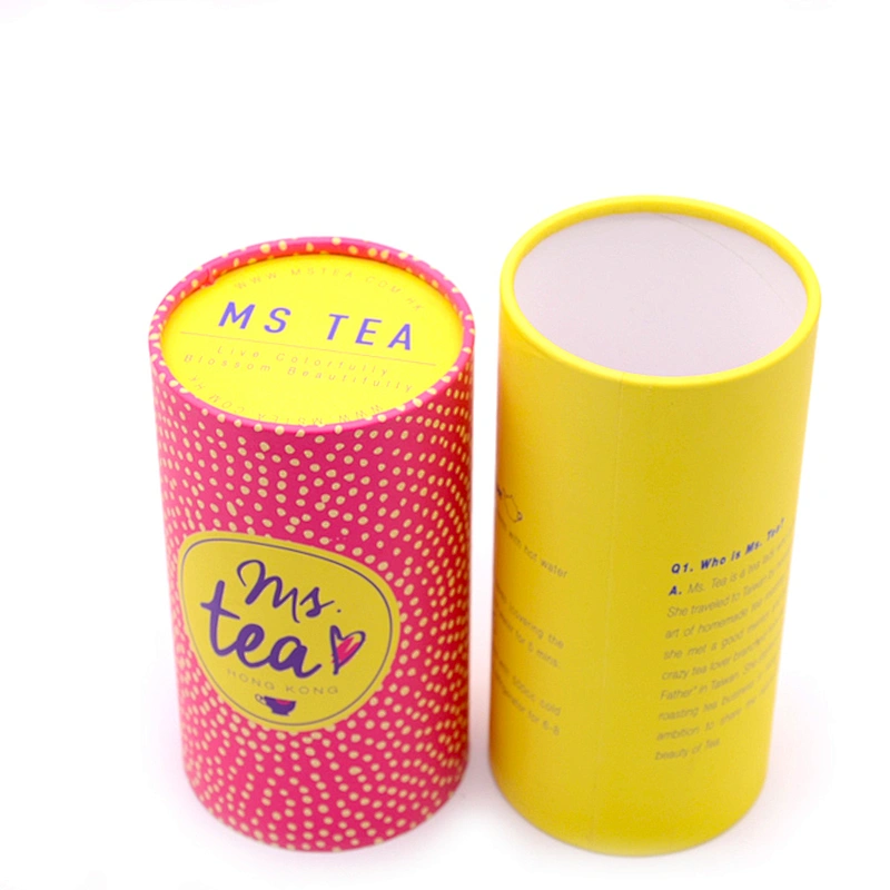 Luxury Customized CMYK Printing Color Wholesale Round Paper Tube Packaging with Long Lid For Tea With Printing