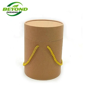 Customized Order Biodegradable Brown Kraft Round Box Cylinder Tube Packaging For T-shirt/clothes Packaging Paper with Ribbon