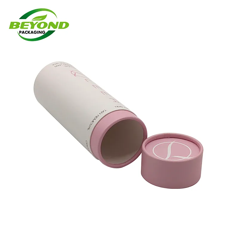 Eco Friendly Cylinder Cardboard Cosmetic Skincare Bottles Mitten Cigar Paper Tube Packaging Pink Paper Box With Private Label