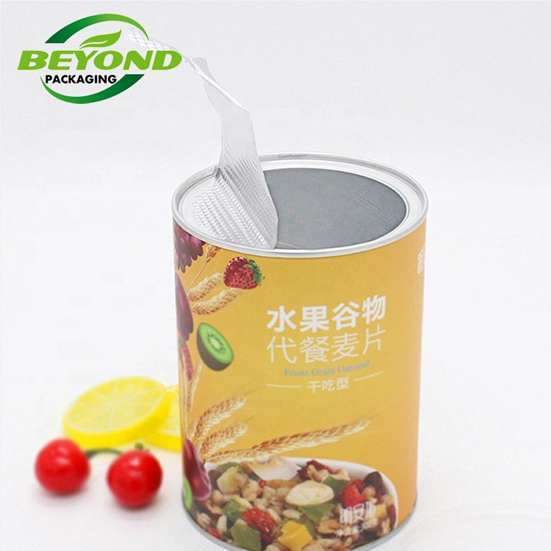 Eco friendly Custom Paper tube with seal easy tear lid/plastic lid packaging health food supplements kraft paper tubes
