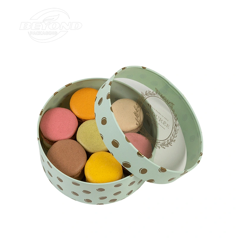 Luxury Recycled Round Cardboard Box With Customized Printing Paper Box For Macaron With Clear PVC Lid and Insert