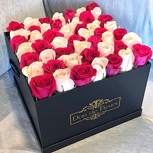 Black cardboard custom gift boxes for flowers arangement with lid bouquet square boxes with printed logo