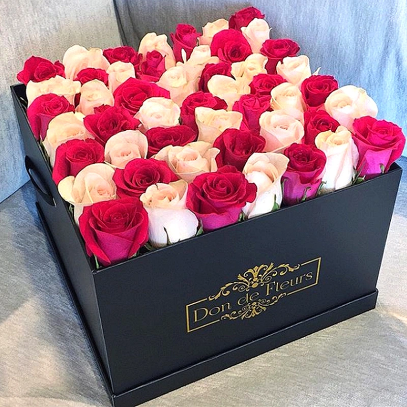 Black cardboard custom gift boxes for flowers arangement with lid bouquet square boxes with printed logo