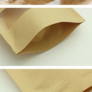 3 Side Seal Brown Kraft Paper Reclosable Aluminum Foil Lined Flat Heat Sealable Food Grade Packaging Pouches Bags With Zipper