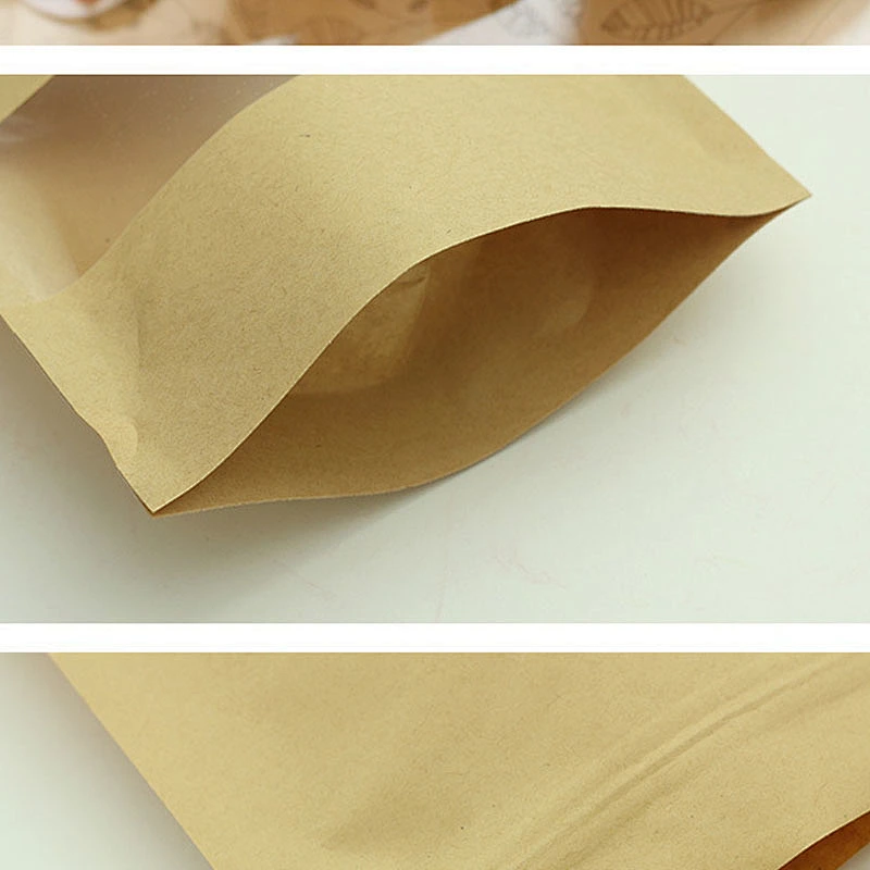 3 Side Seal Brown Kraft Paper Reclosable Aluminum Foil Lined Flat Heat Sealable Food Grade Packaging Pouches Bags With Zipper
