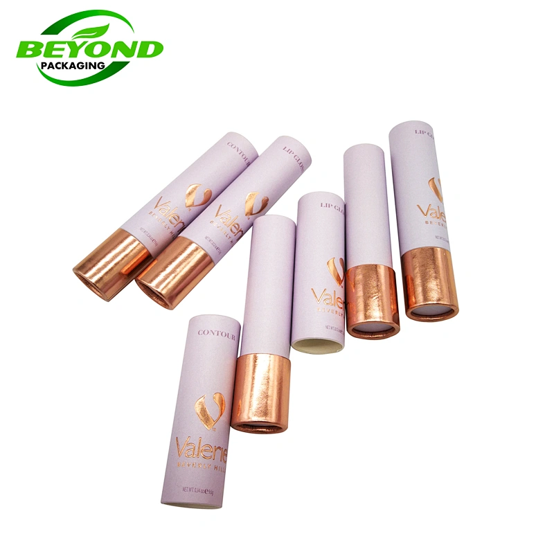 Biodegradable High Quality  Paper Tube Eco Cylinder Boxes For Lip Gloss Tube Packaging With Rose Gold Stamping
