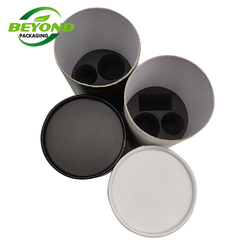 Luxury Customized High Quality Matt Lamination Black Cylinder Kraft Paper Packaging Cardboard Tube For Cosmetic Bottle Packaging