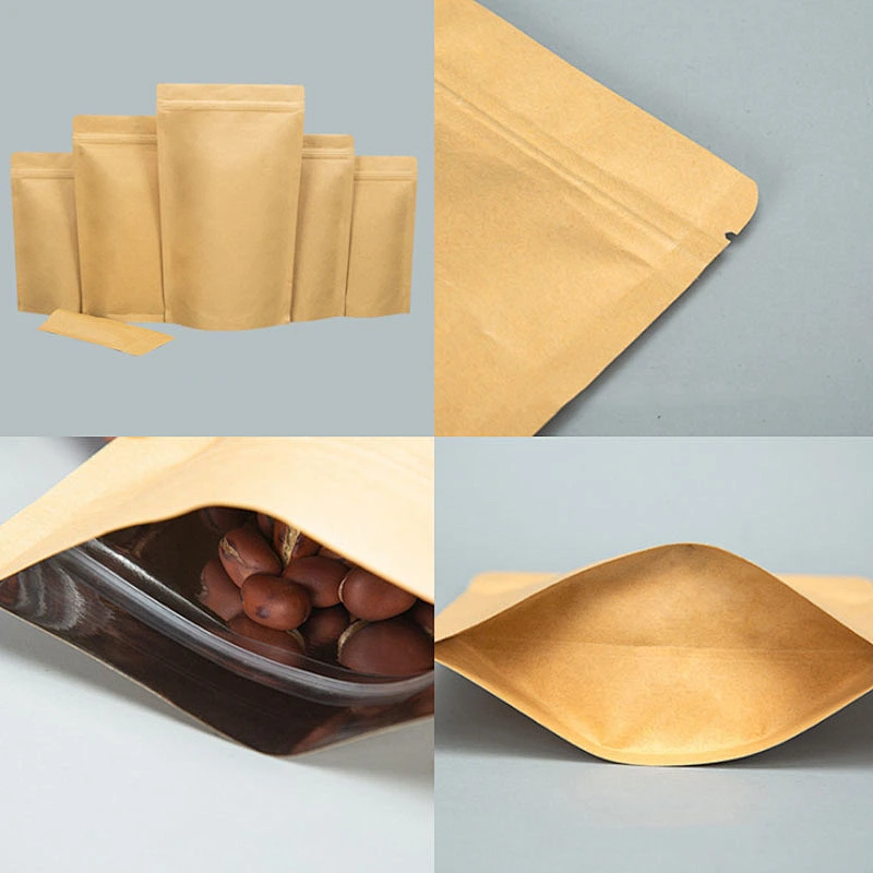 Food grade with biodegradable self-reliance brown kraft eco friendly paper bags for tea dried fruit packaging