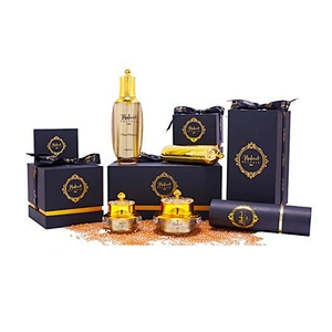 Custom gold stamping logo luxury essential oil perfume bottle cosmetic paper packaging lid and base gift box with ribbon