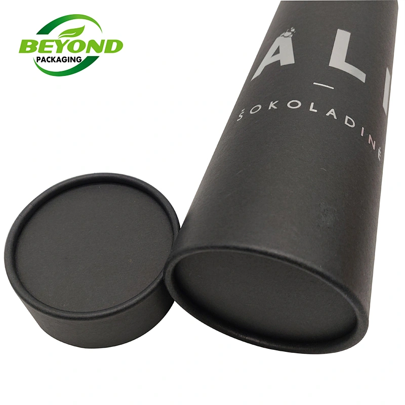 Wholesale High Quality Cylinder Black Kraft Paper Box Tube Packaging With Silver Stamping
