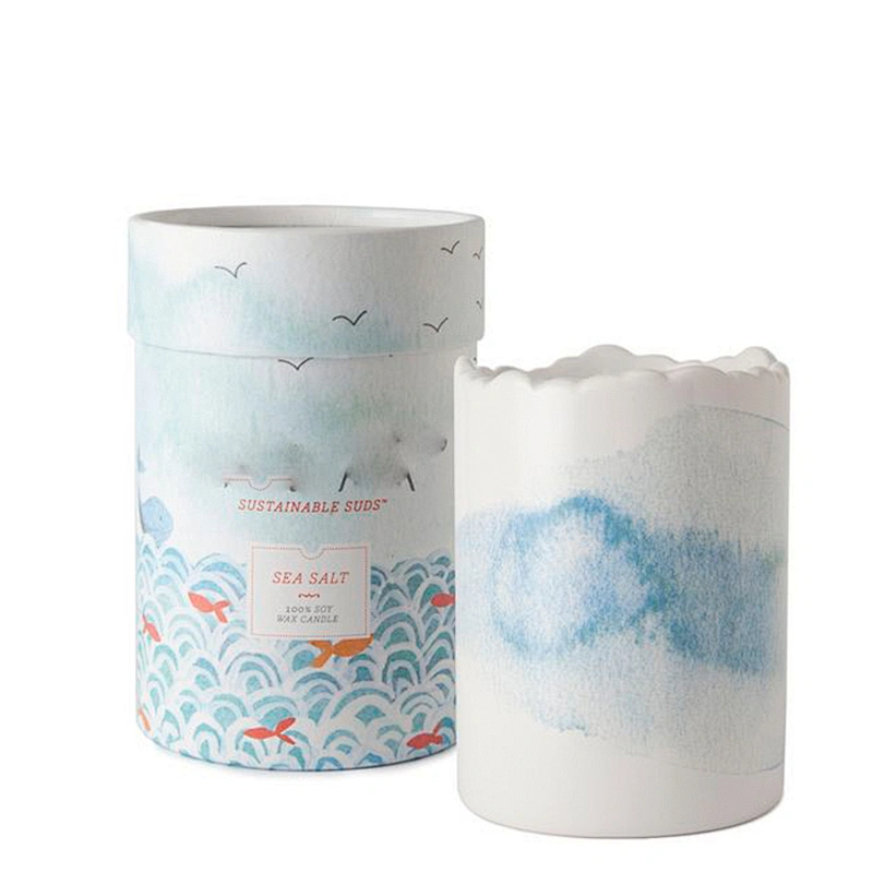 Biodegradable Blue box circle Cylinder Recyclable Paper Round kraft Paper Gift  Candle Packaging Tube