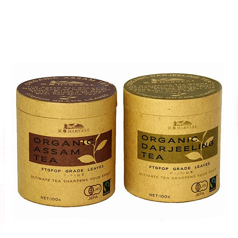 Factory directly supply nature kraft paper customized printed round cylinder tea paper box tube packaging with foil inside
